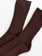 Women's high cotton ribbed socks dark brown