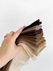 Women's high cotton ribbed socks dark brown