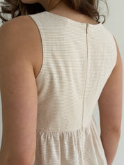 Cotton sundress, thin stripe, with patch pockets, beige/milk