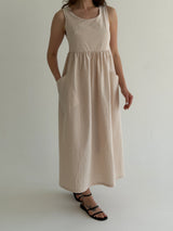 Cotton checkered sundress with patch pockets, beige/milk