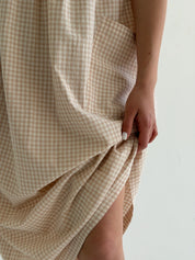 Cotton checkered sundress with patch pockets, beige/milk