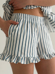 Cotton T-shirt and shorts suit “turquoise stripe on milk”