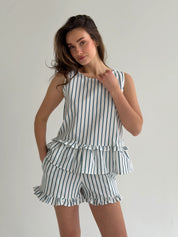 Cotton T-shirt and shorts suit “turquoise stripe on milk”