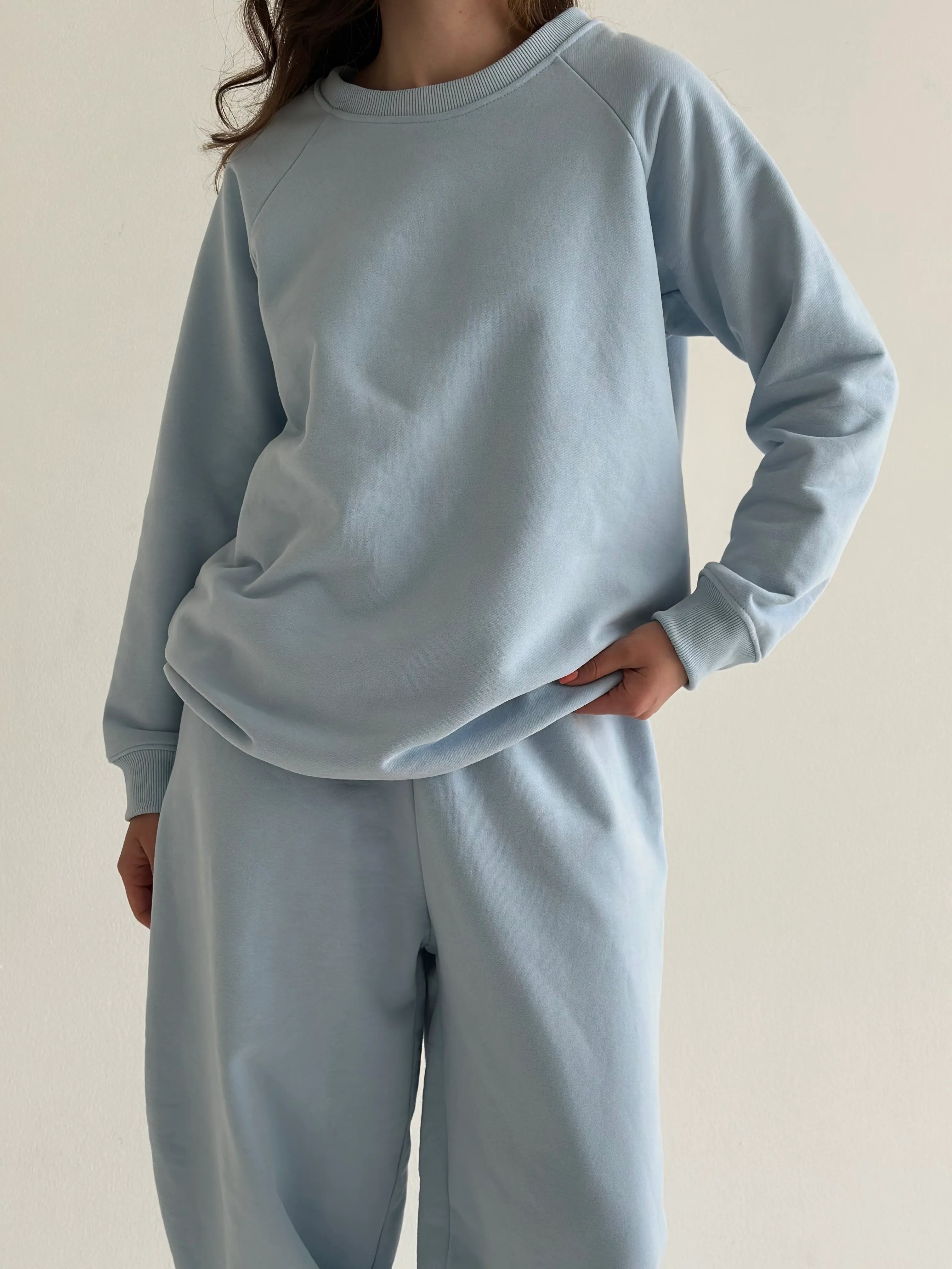 Cotton Sweatshirt knitwear 3-thread blue