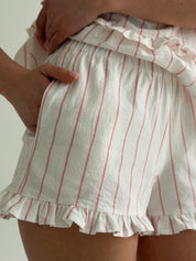 Cotton T-shirt and shorts suit “pink stripe on milky”