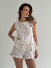 Cotton T-shirt and shorts suit “pink stripe on milky”