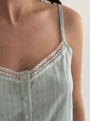 T-shirt and shorts suit with lace, cambric, small braid, olive
