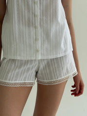 Suit T-shirt and shorts with lace cambric weaving large braid white