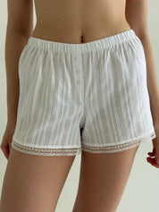 Suit T-shirt and shorts with lace cambric weaving large braid white