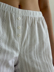 Suit T-shirt and shorts with lace cambric weaving large braid white