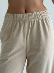 Corduroy straight pants, milky