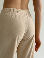 Corduroy straight pants, milky