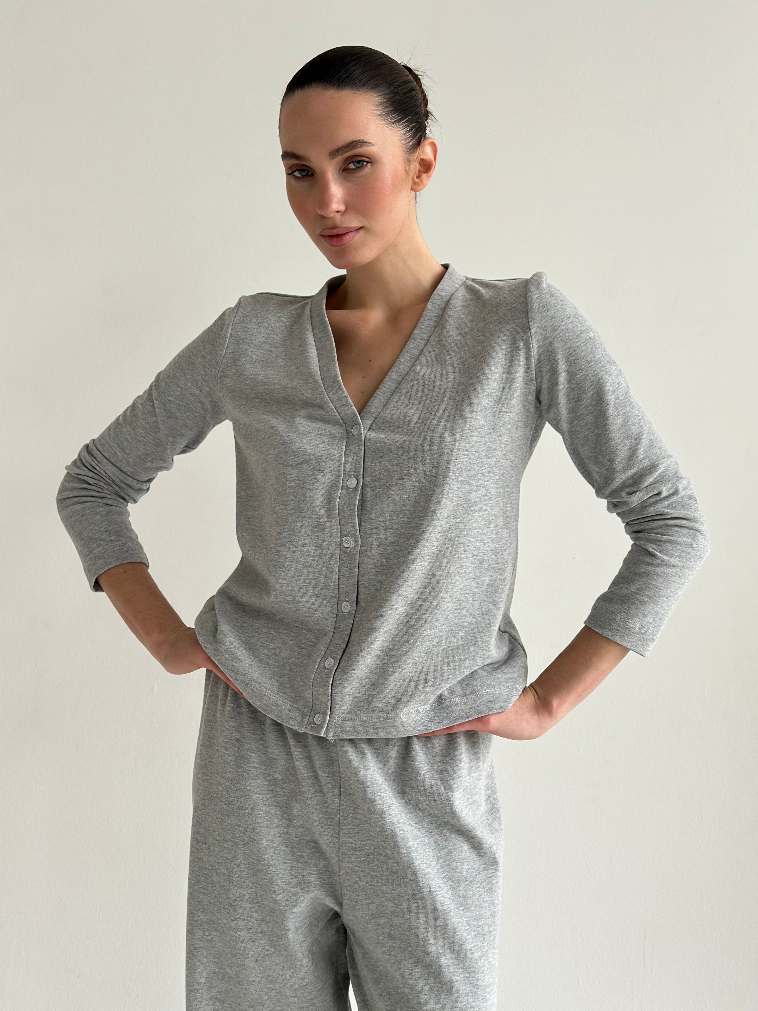 Knitwear “Tenderness” Longsleeve with buttons, gray