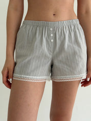 T-shirt and shorts suit with lace, cambric, small braid, gray