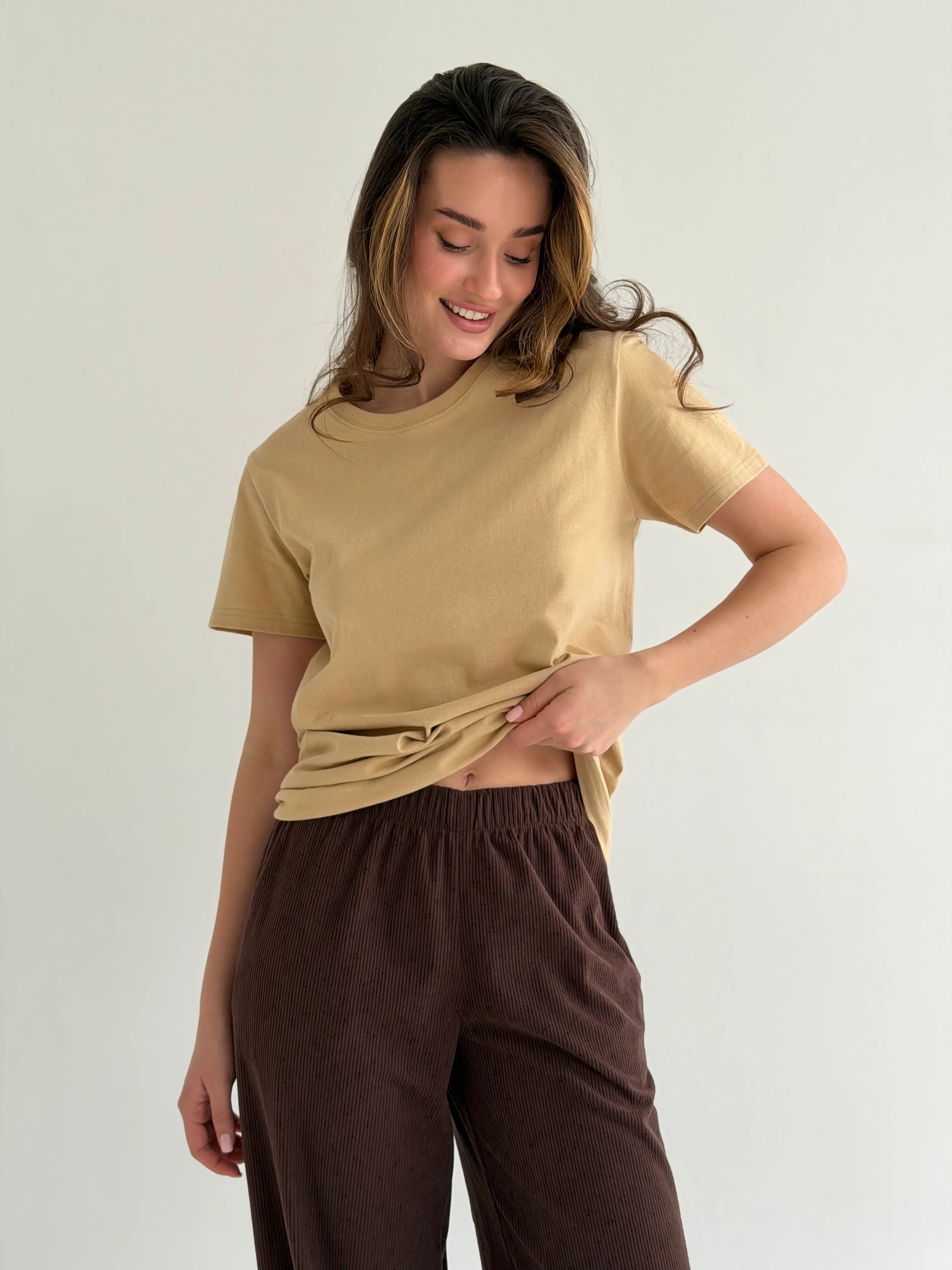 Corduroy straight pants brown