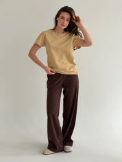 Corduroy straight pants brown