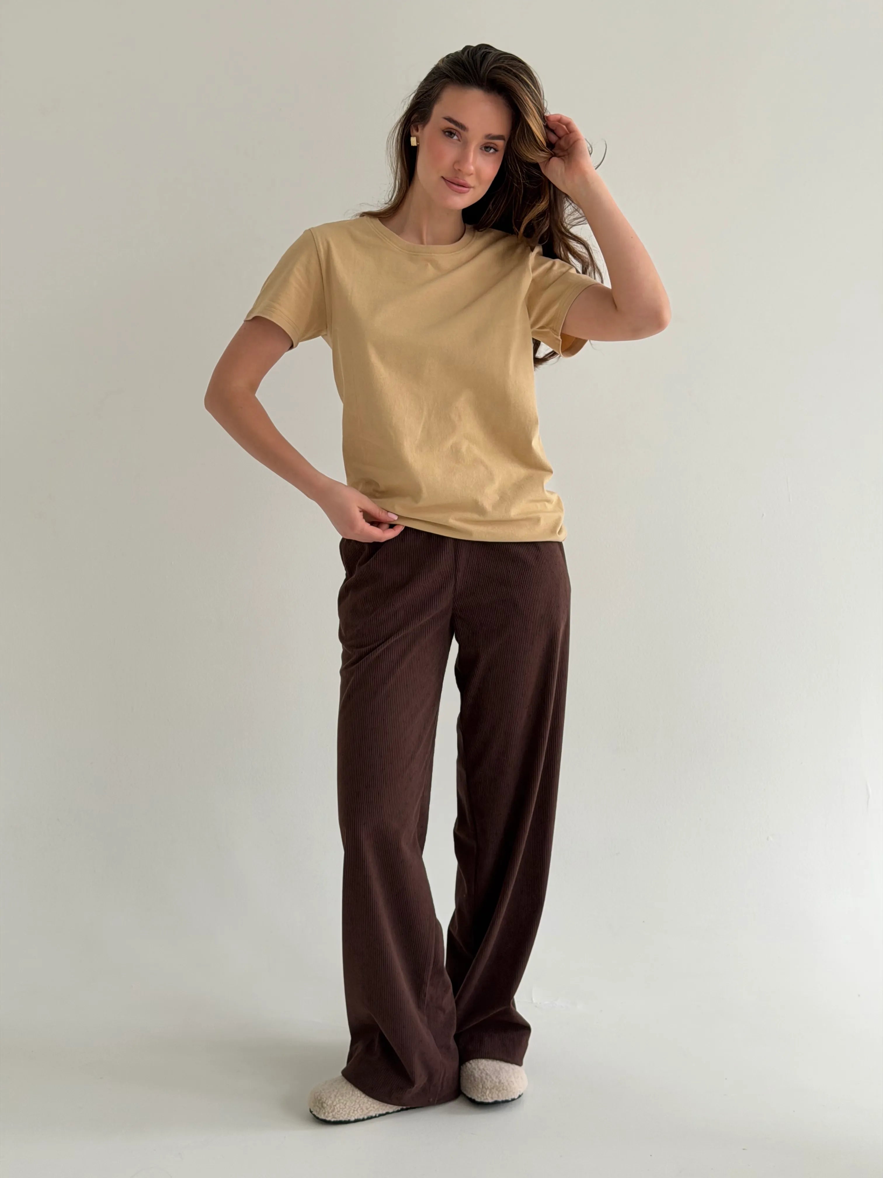Corduroy straight pants brown