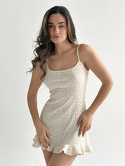 Ribbed sleep dress with ruffles pink flower