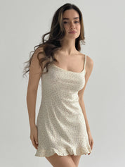 Ribbed sleep dress with ruffles pink flower