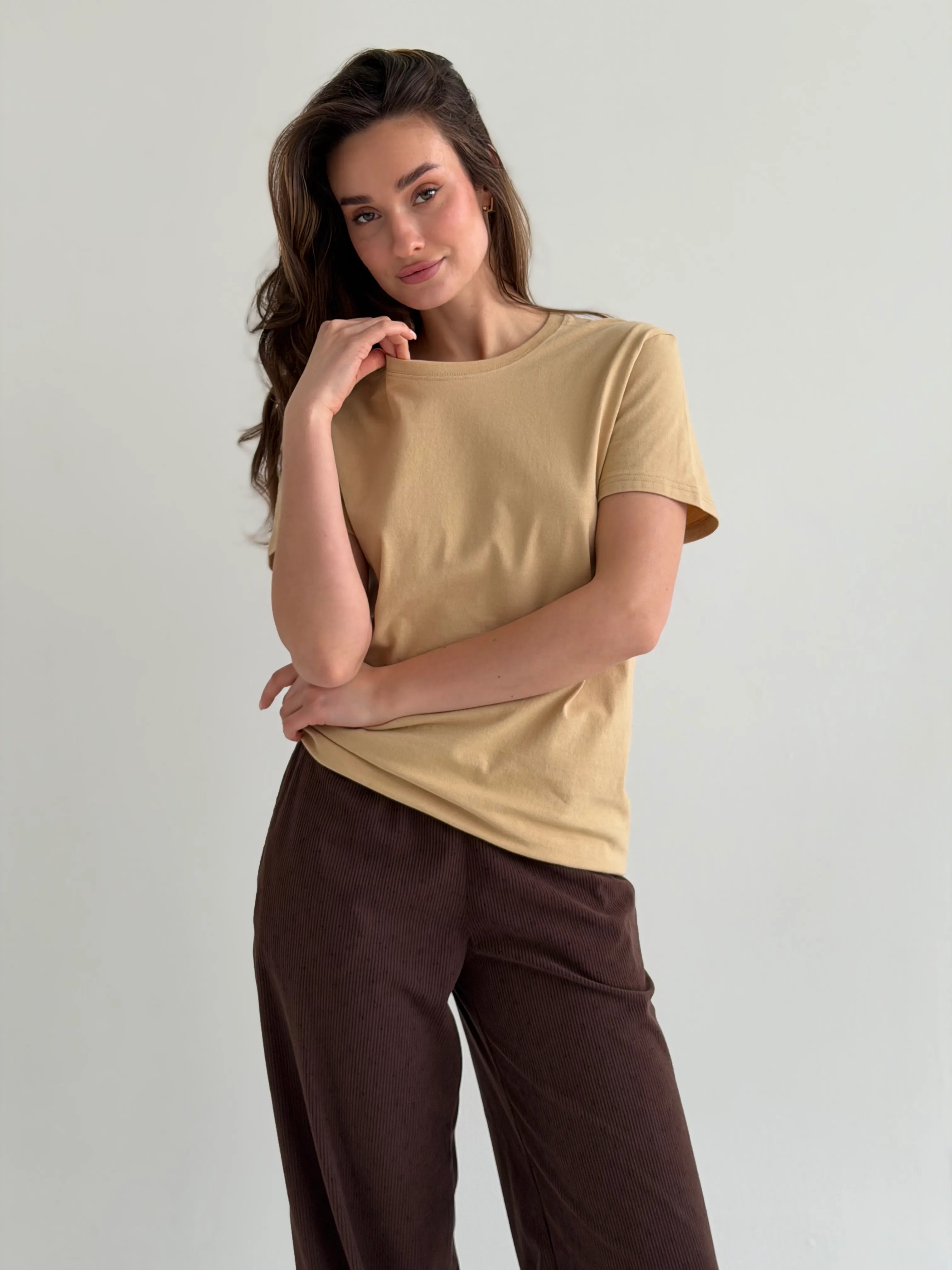Corduroy straight pants “bud on brown”
