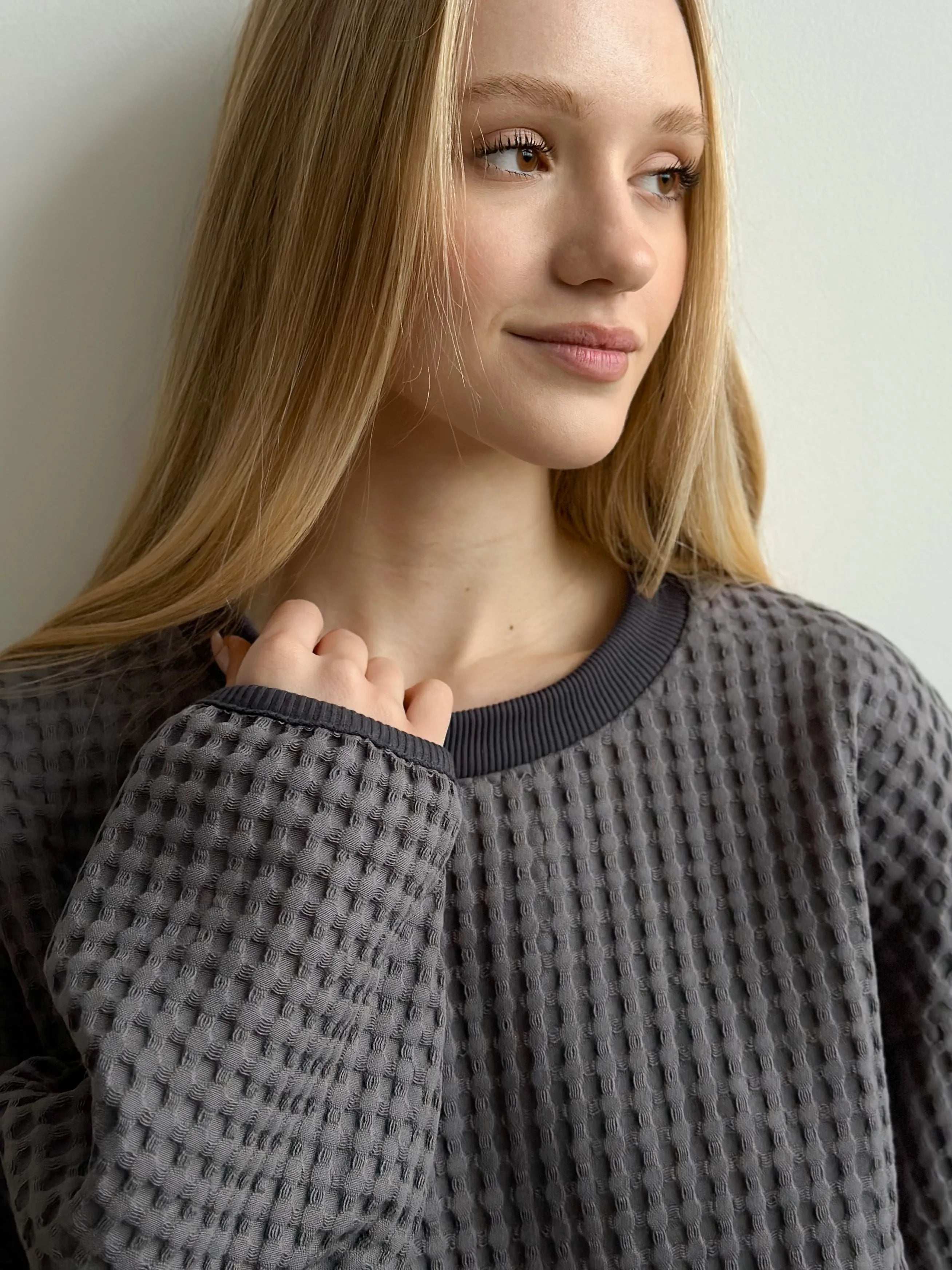 Women's sweatshirt large waffle graphite