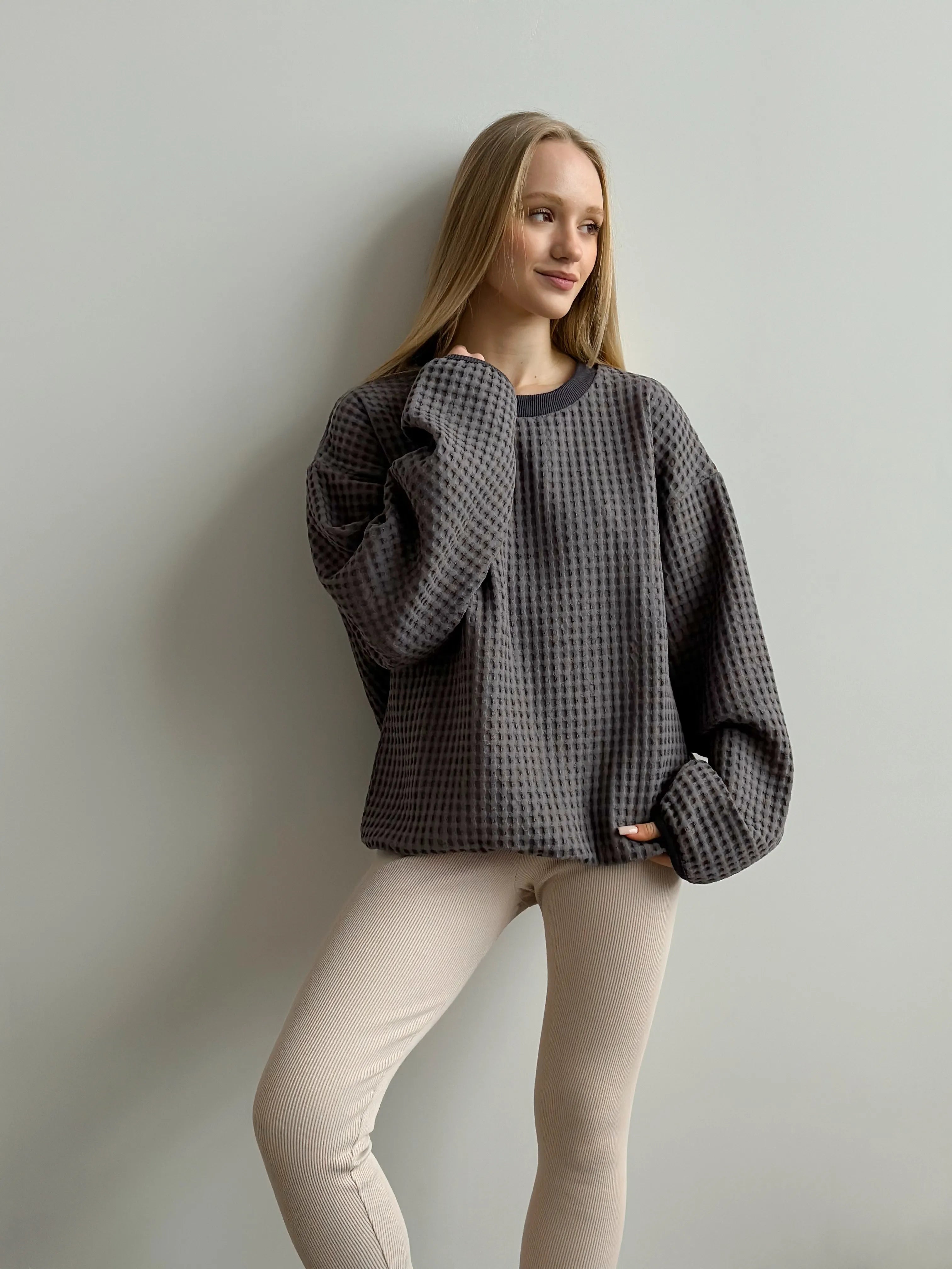 Women's sweatshirt large waffle graphite
