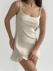 Ribbed sleep dress with ruffles pink flower