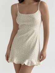 Ribbed sleep dress with ruffles pink flower