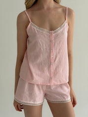Pink lace camisole and shorts suit, jacquard