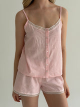 Pink lace camisole and shorts suit, jacquard