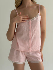 Pink lace camisole and shorts suit, jacquard