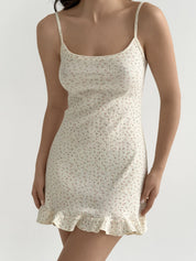 Ribbed sleep dress with ruffles pink flower