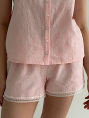 Pink lace camisole and shorts suit, jacquard