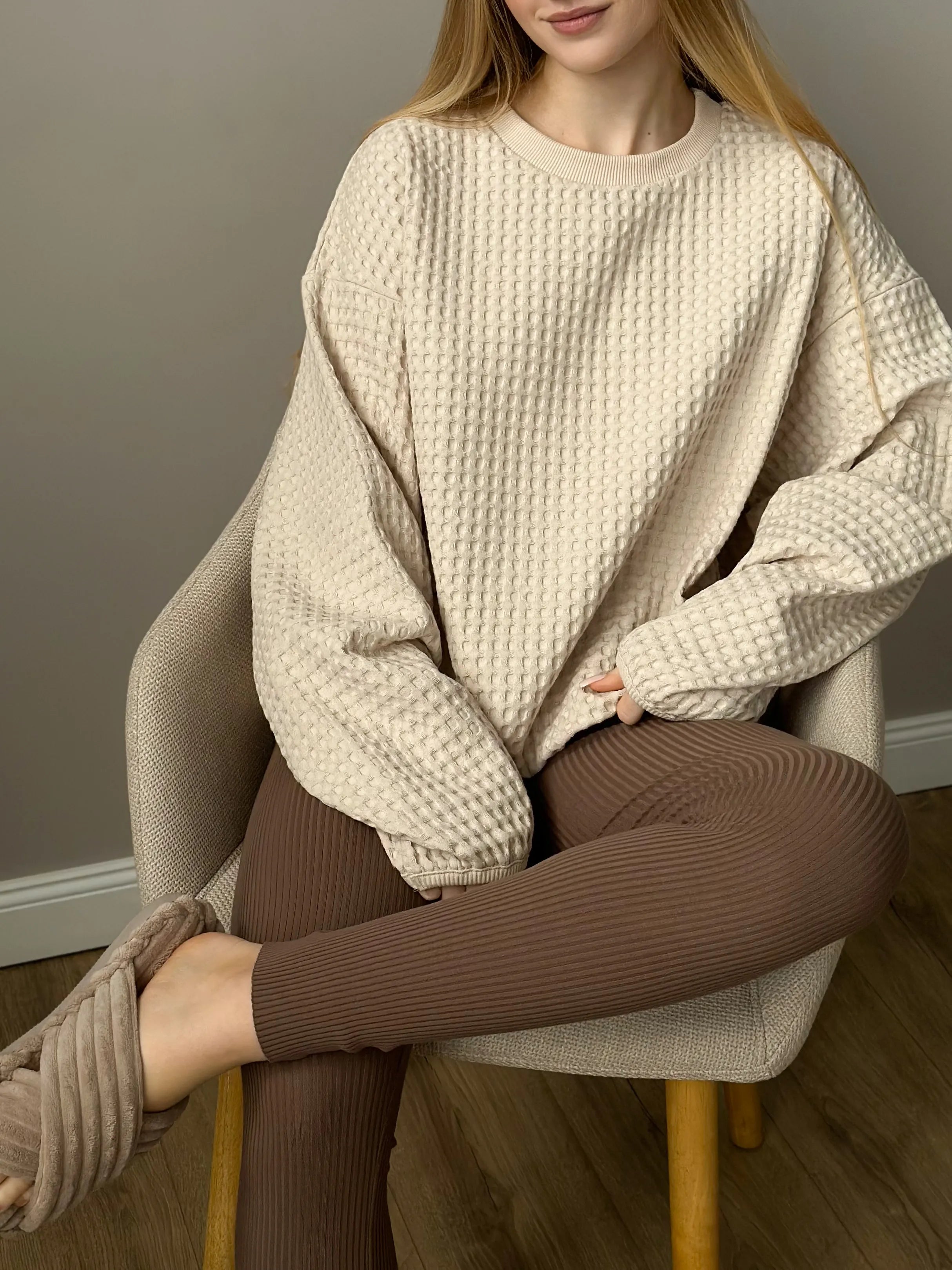 Women's sweatshirt large waffle beige