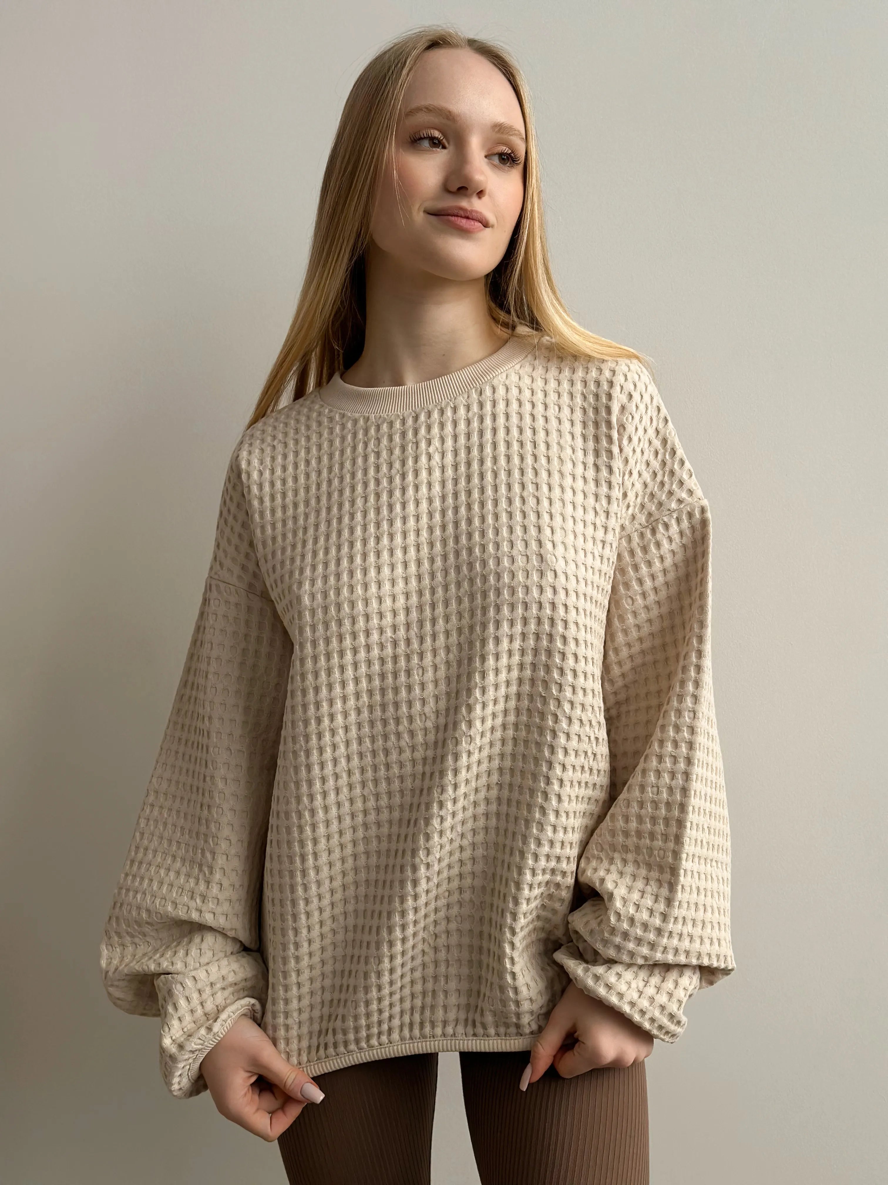 Women's sweatshirt large waffle beige