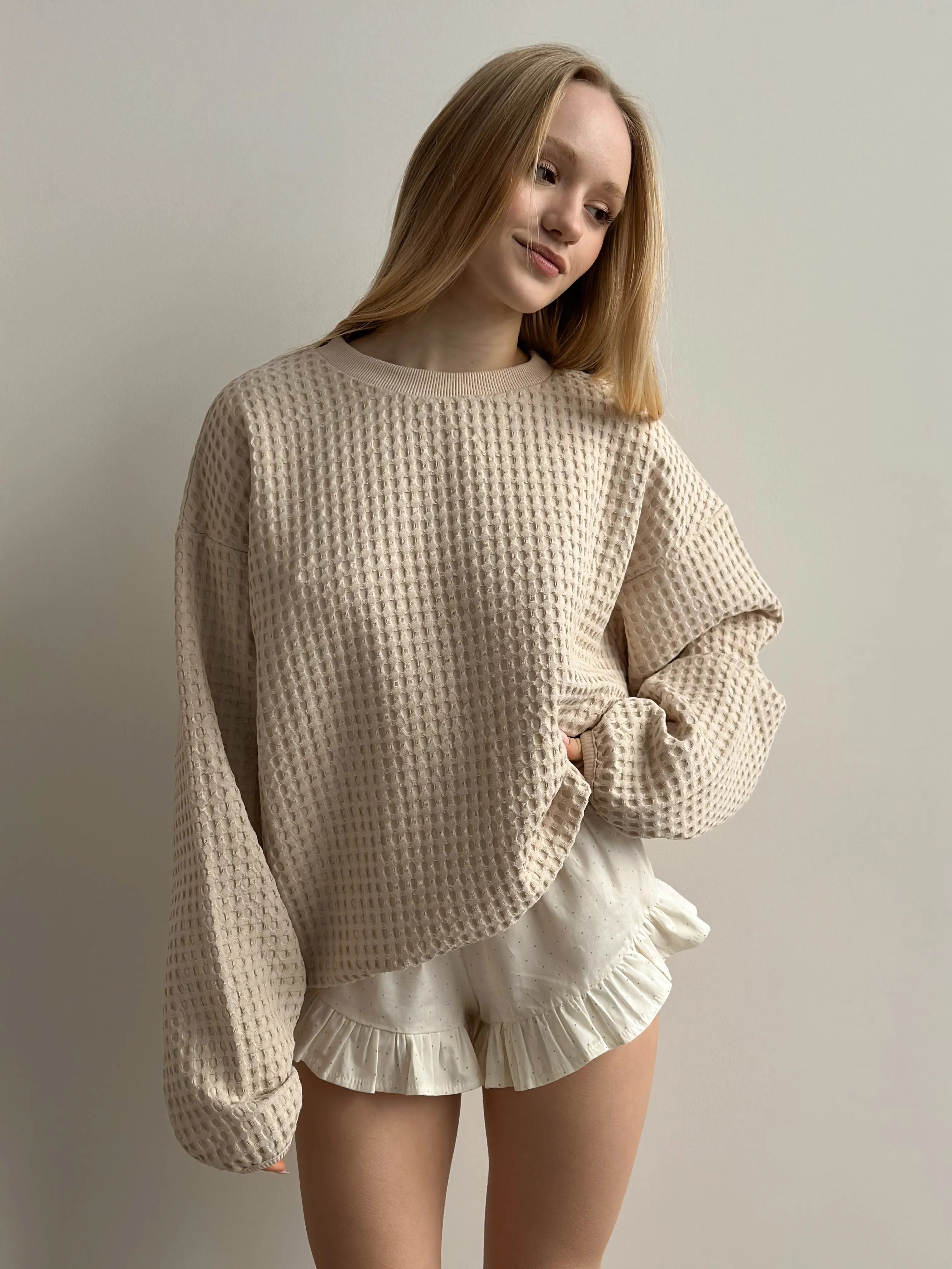 Women's sweatshirt large waffle beige