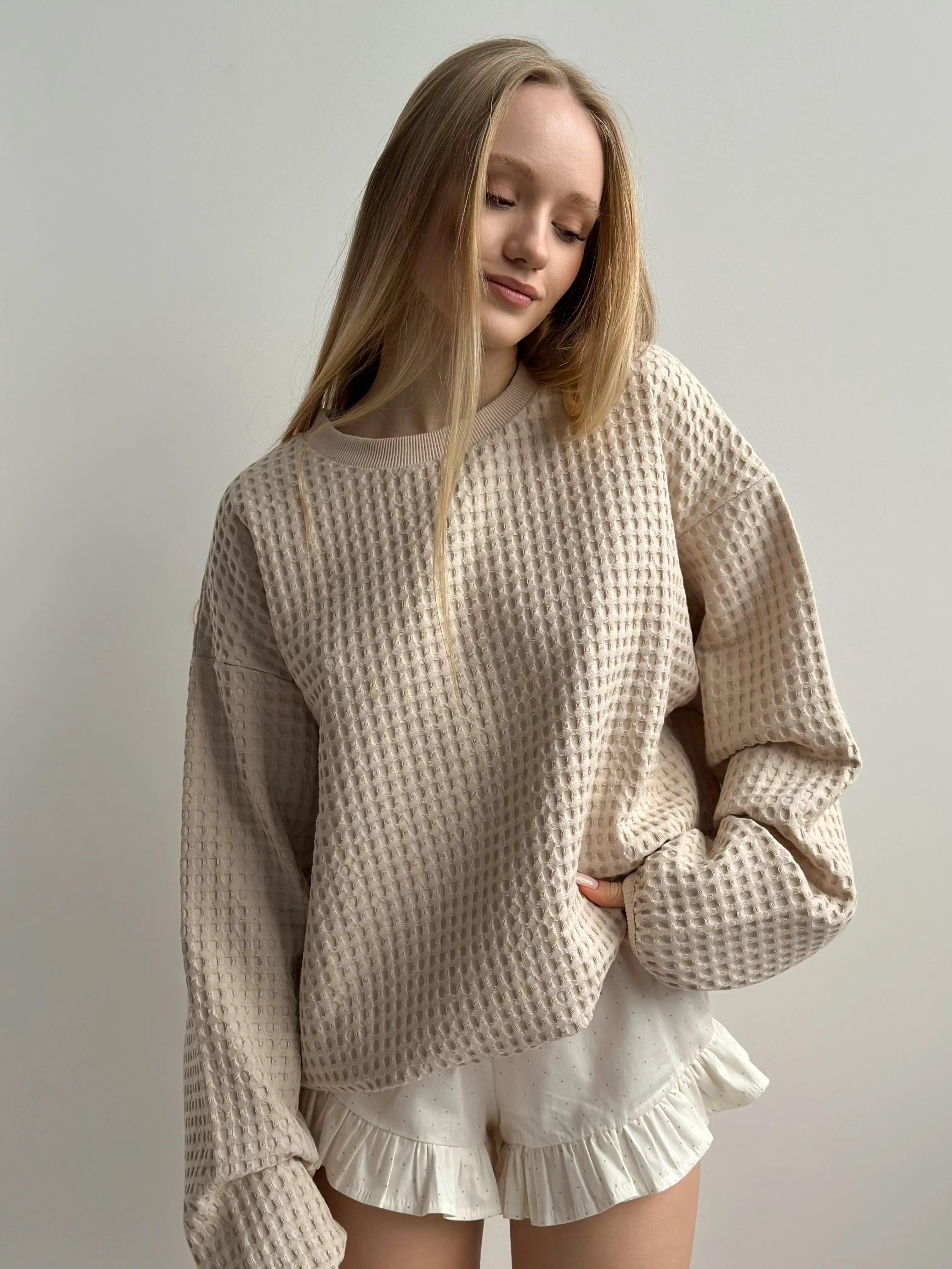 Women's sweatshirt large waffle beige