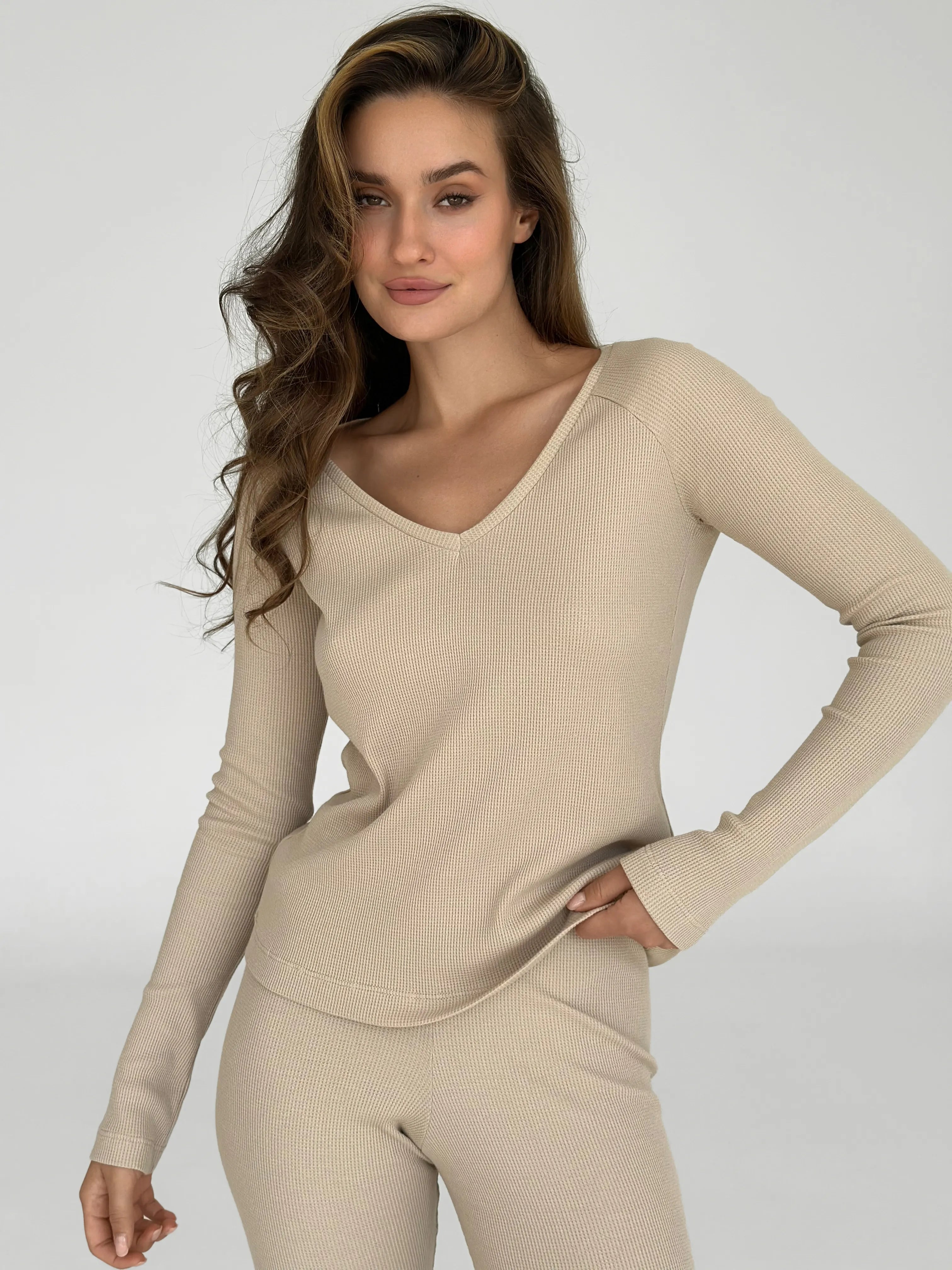 Longsleeve raglan knitwear waffle beige