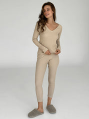 Leggings waffle knit beige