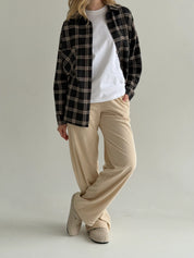 Corduroy straight pants, milky