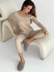 Leggings waffle knit beige