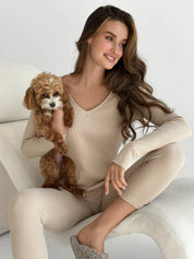 Leggings waffle knit beige