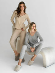 Leggings waffle knit beige