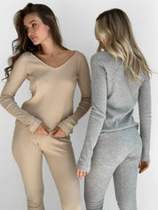 Leggings waffle knit beige