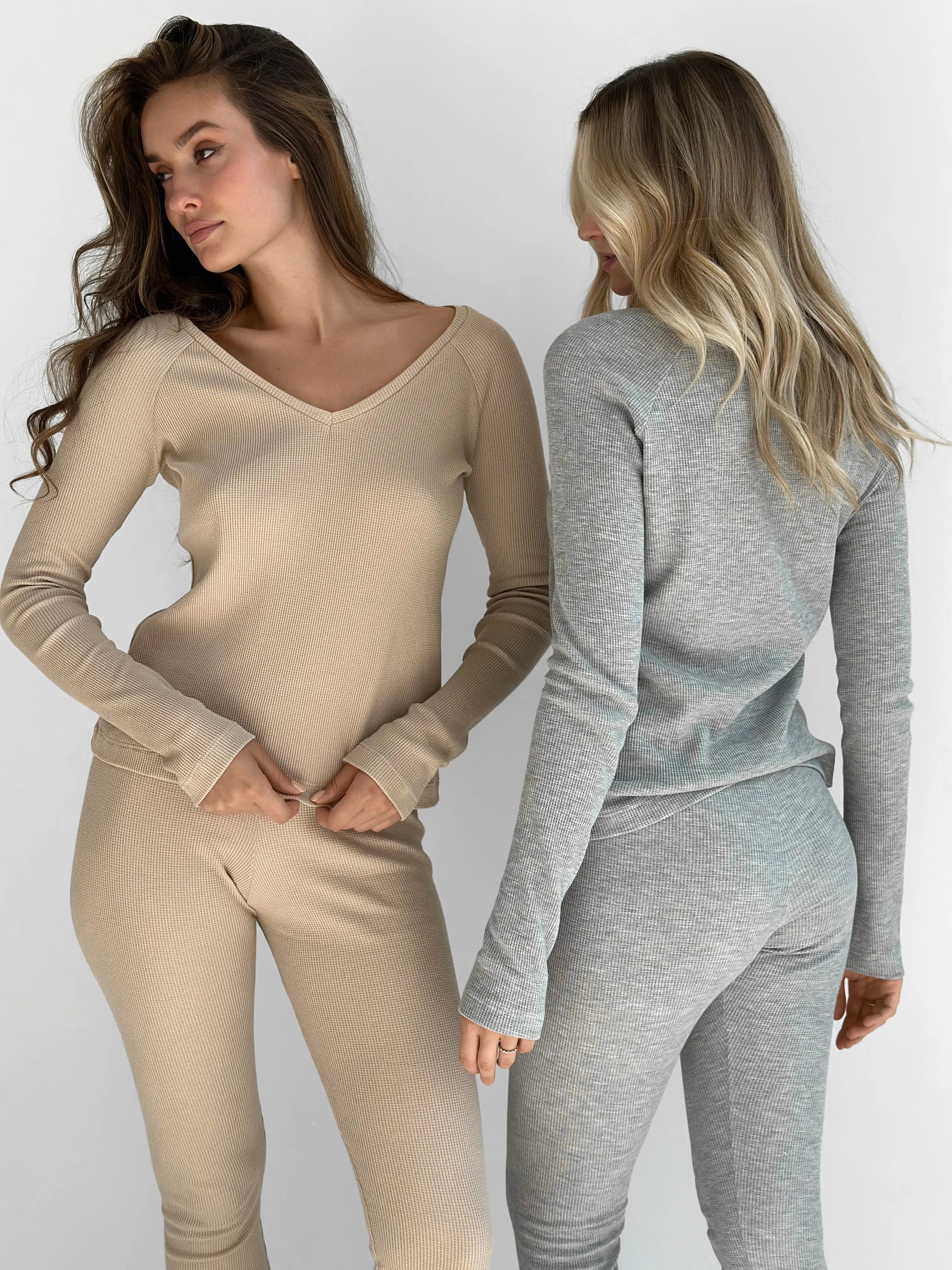 Leggings waffle knit beige