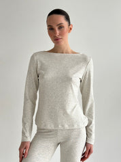 Knitwear “Tenderness” long-sleeved set with Boat neckline and leggings beige-gray