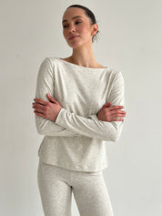 Knitwear “Tenderness” long-sleeved set with Boat neckline and leggings beige-gray