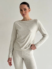 Knitwear “Tenderness” long-sleeved set with Boat neckline and leggings beige-gray