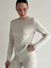 Knitwear “Tenderness” long-sleeved set with Boat neckline and leggings beige-gray