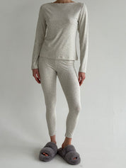 Knitwear “Tenderness” long-sleeved set with Boat neckline and leggings beige-gray